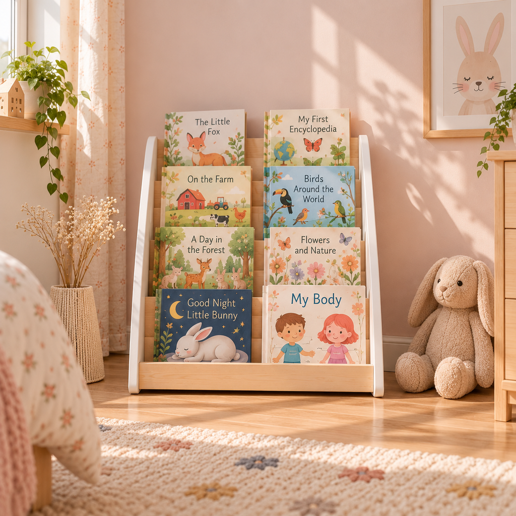 Montessori Bookshelf with Book Storage, 4 Shelves