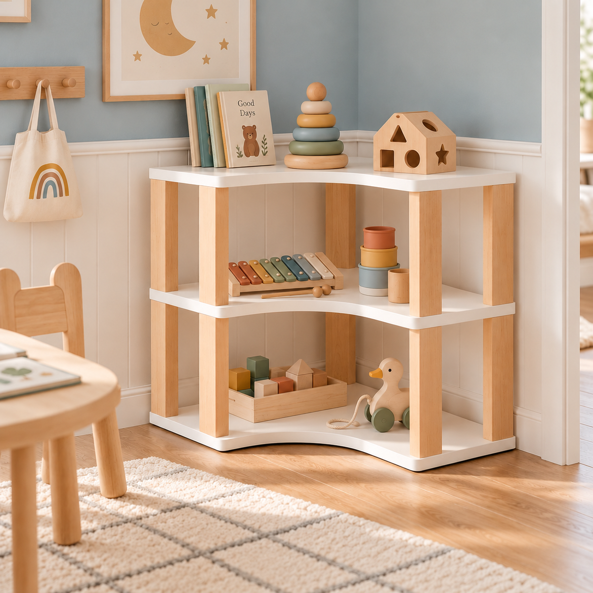 Montessori-Eckregal, 3 Ebenen