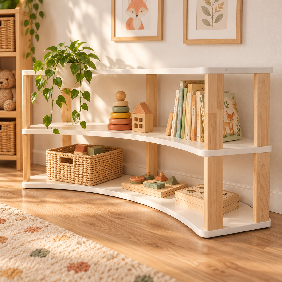 Montessori-Bogenregal, 3 Ebenen