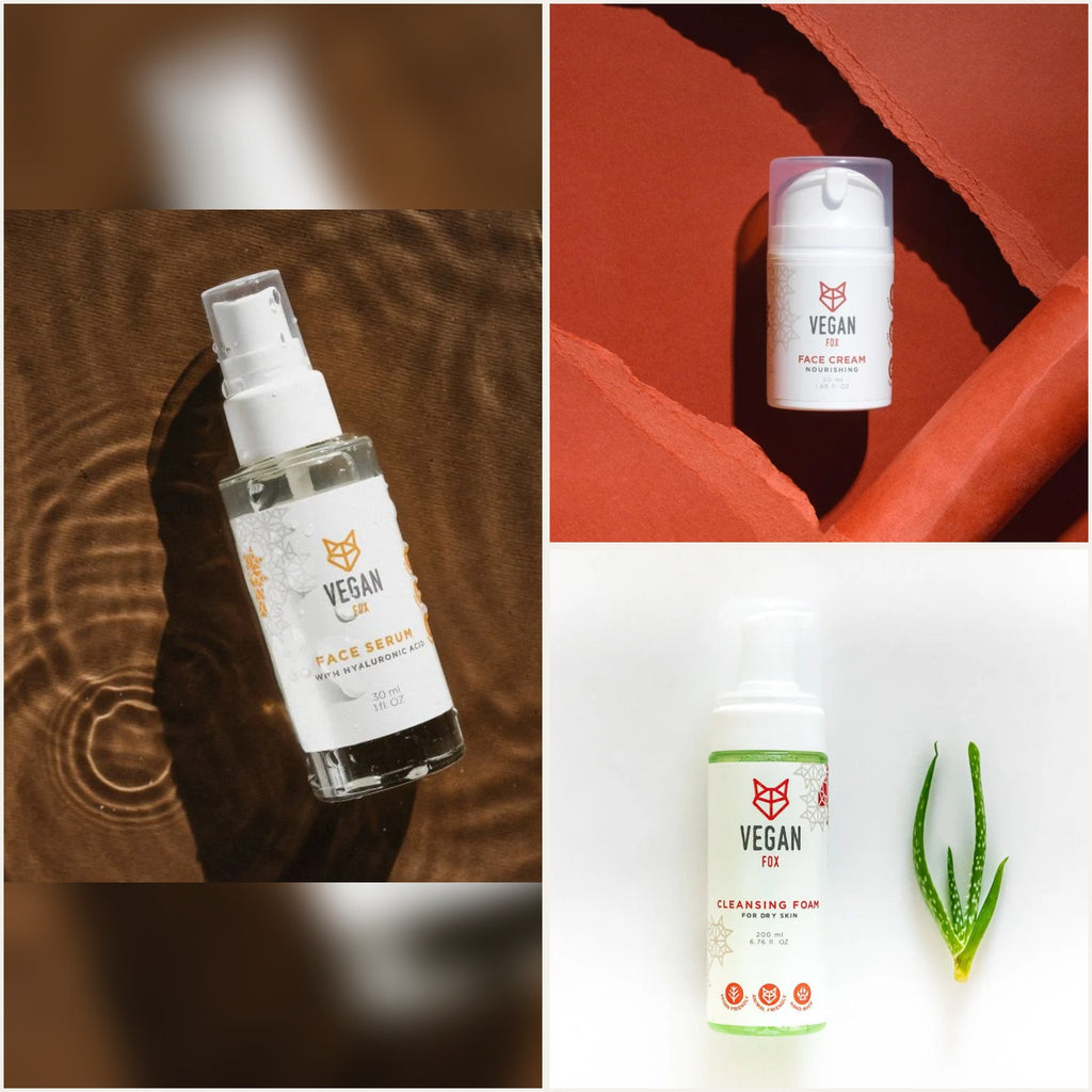 Vegan Fox Dry Skin Set: Cleansing Foam + Face Cream + Hyaluronic Serum – set