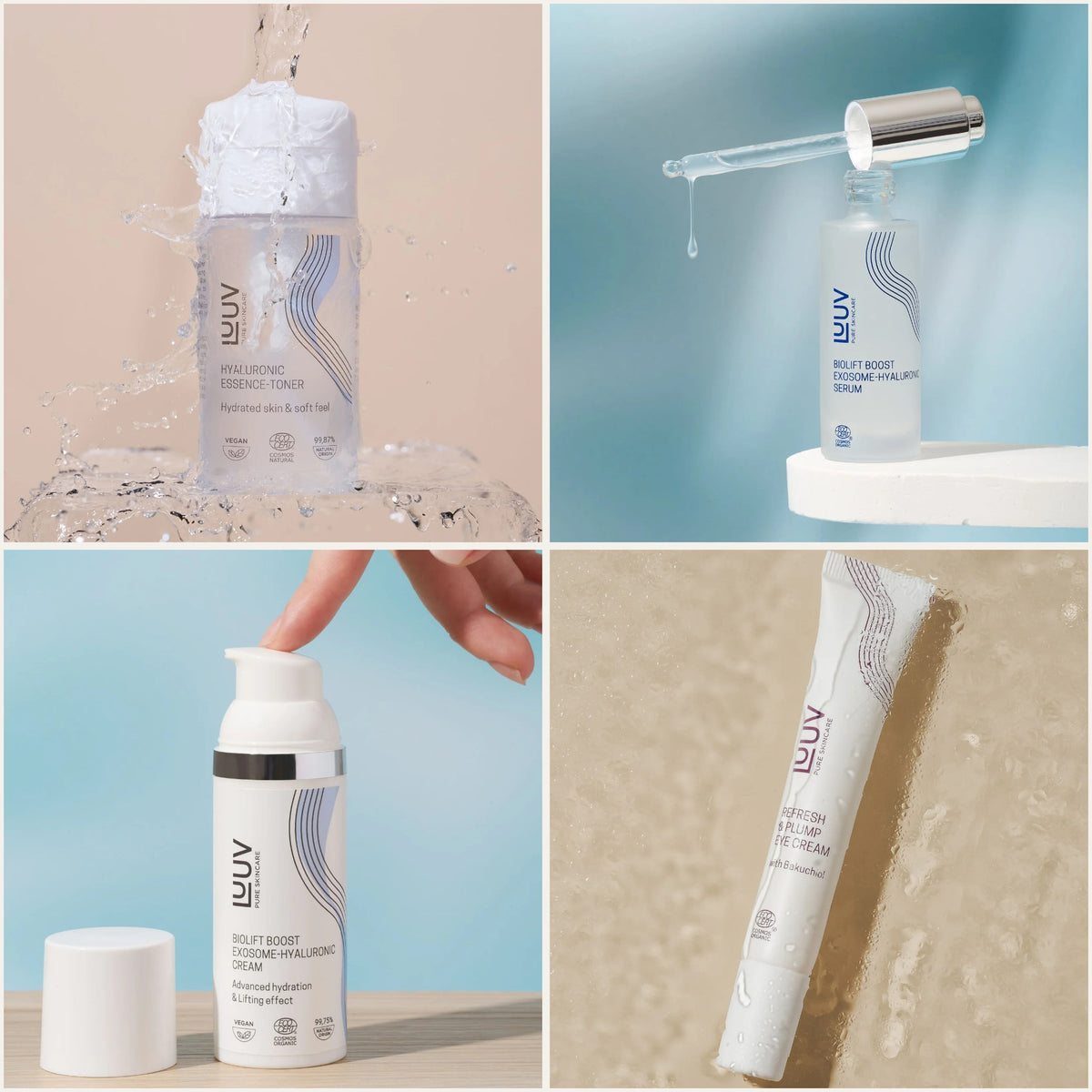 LUUV BioLift Komplett-Routine: Hyaluron-Toner + Serum + Creme + Augencreme