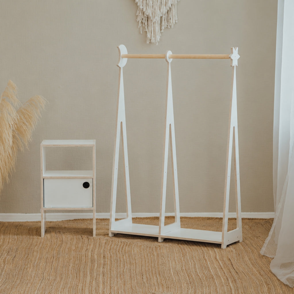 Montessori Wardrobe with Storage - White
