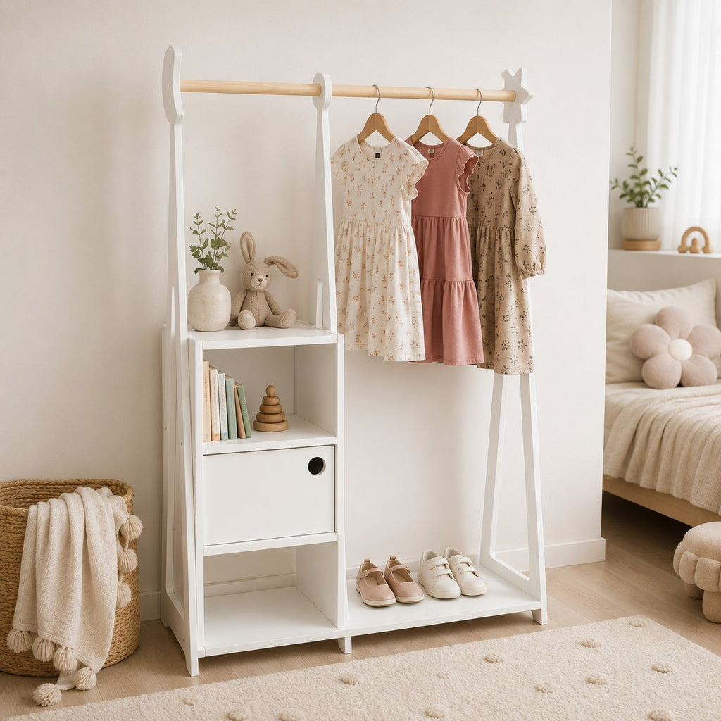 Montessori Wardrobe with Storage - White