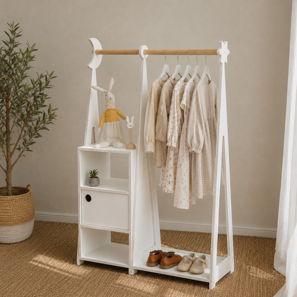 Montessori Wardrobe with Storage - White