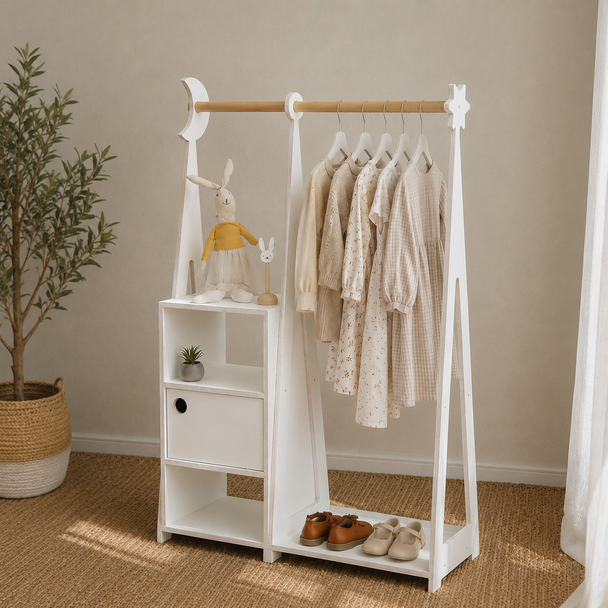 Montessori-Kleiderschrank mit Stauraum – Weiß
