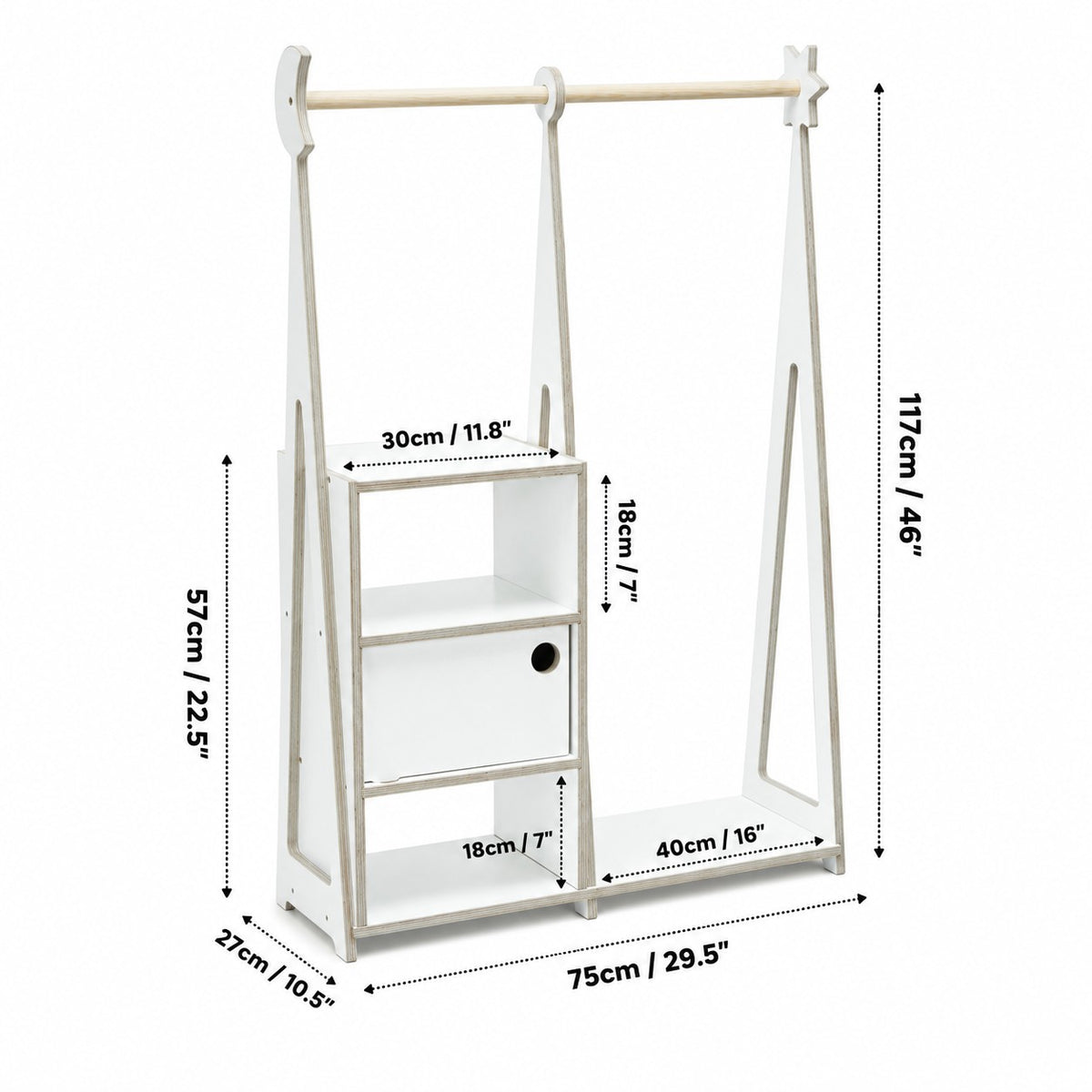 Montessori-Kleiderschrank mit Stauraum – Weiß