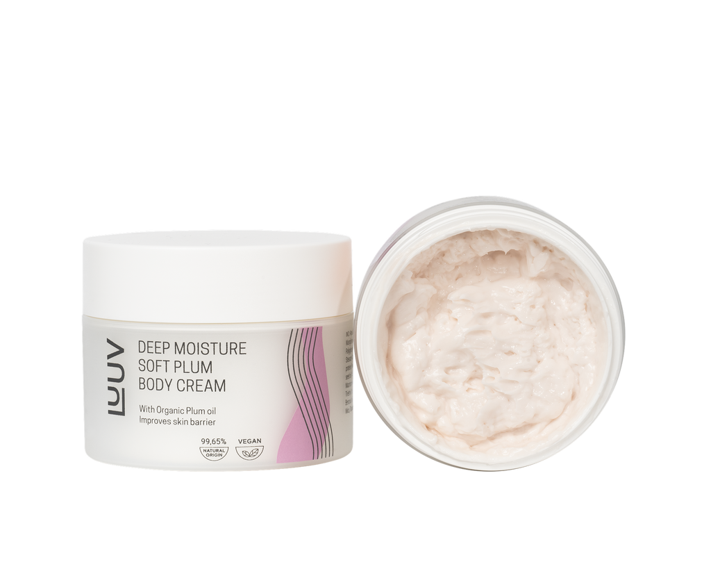 Natural Deeply Moisturizing Body Cream with Plum Oil — lifestyle product photography