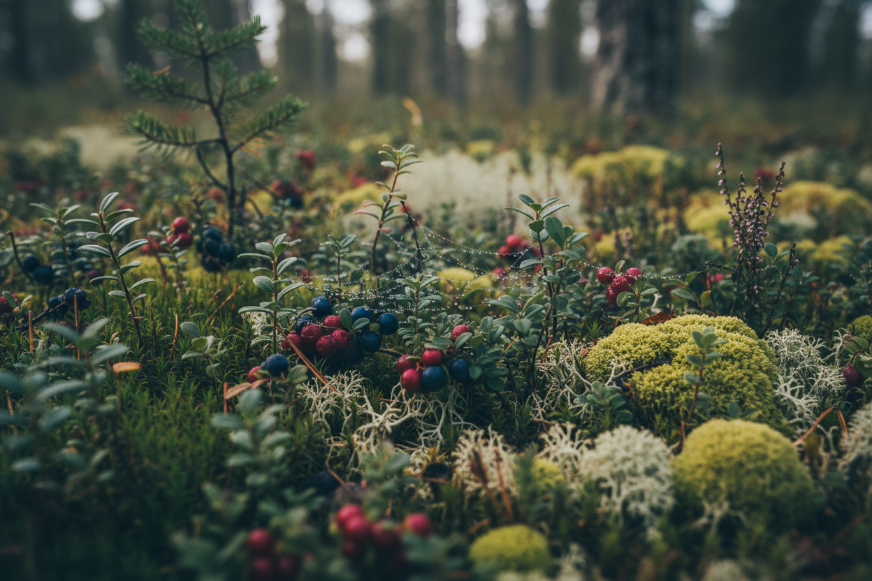 Scandinavian wild berries and moss